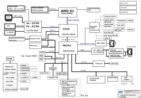 Fujitsu Siemens Amilo Pa1538/Xa1526 - FIC PTB50/XBT70 - ver 0.4 - Laptop motherboard diagram